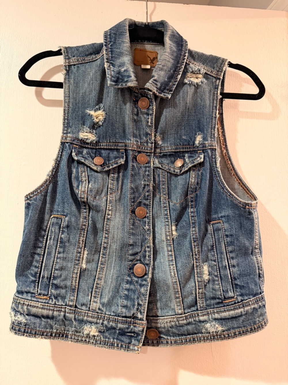 American Eagle Outfitters Distressed Blue Denim Vest